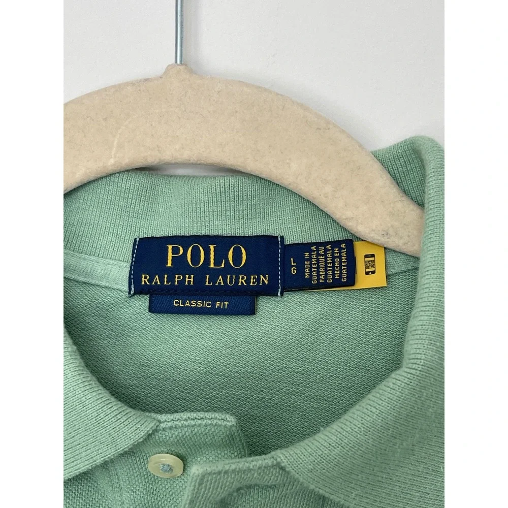 Polo Ralph Lauren Mens Large Classic Fit Pique Polo Shirt Light Green Pony Logo